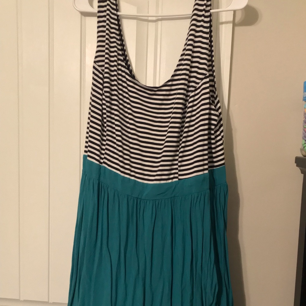 Cute black striped dress with turquoise bottom